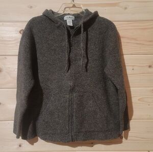 Vintage Women's L.L. Bean Gray Hooded Sweater 92% Lambswool Size L 21x24
